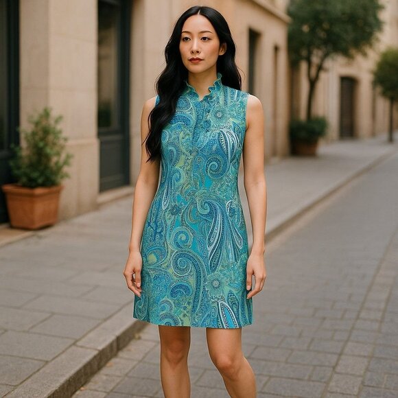 Tommy Hilfiger Blue Sleeveless Paisley Print High Neck Shift Dress 8 - Picture 11 of 11